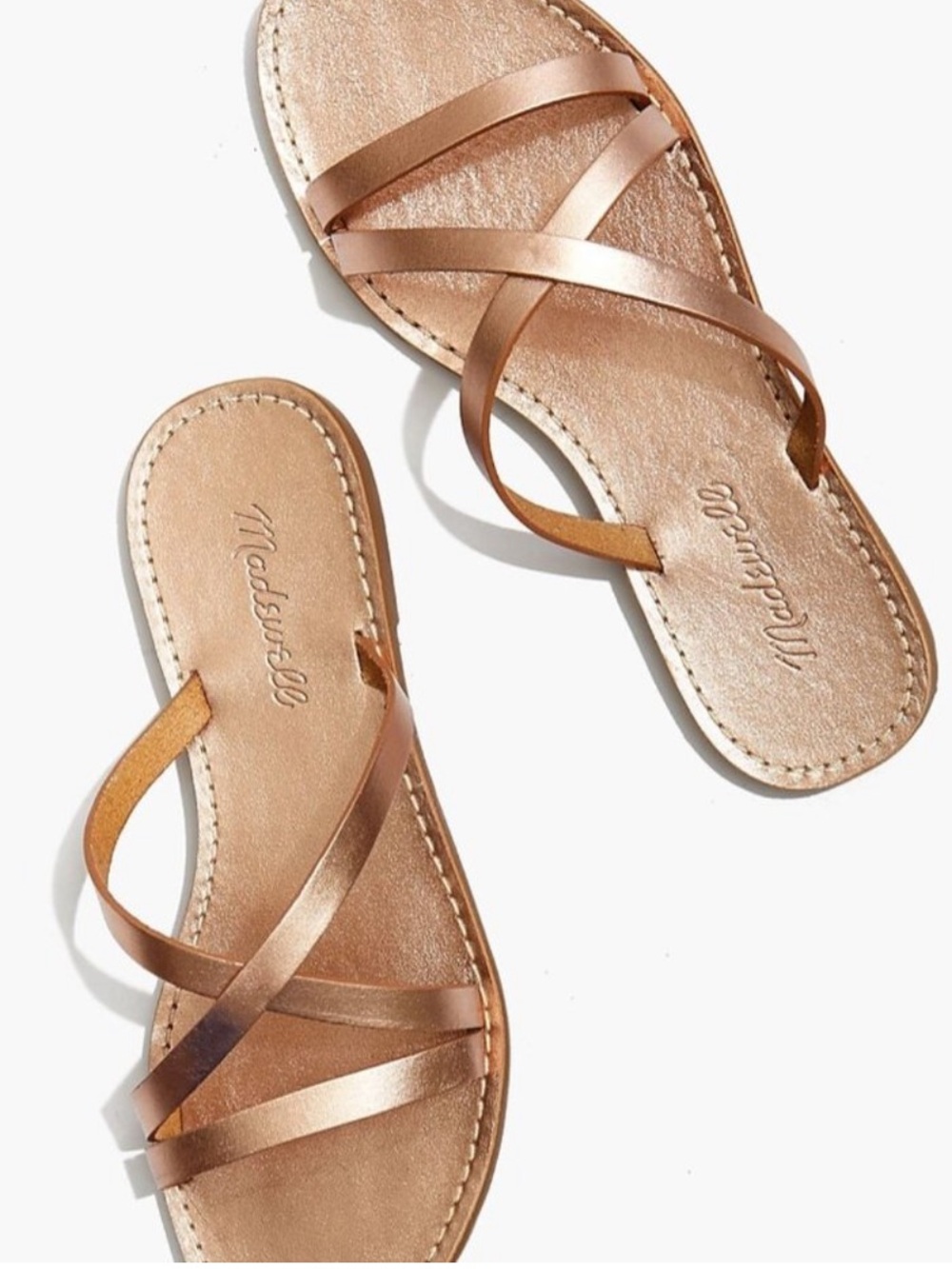 Madewell Metallic Skinny-Strap Slide Sandal in Rose Gold size 8